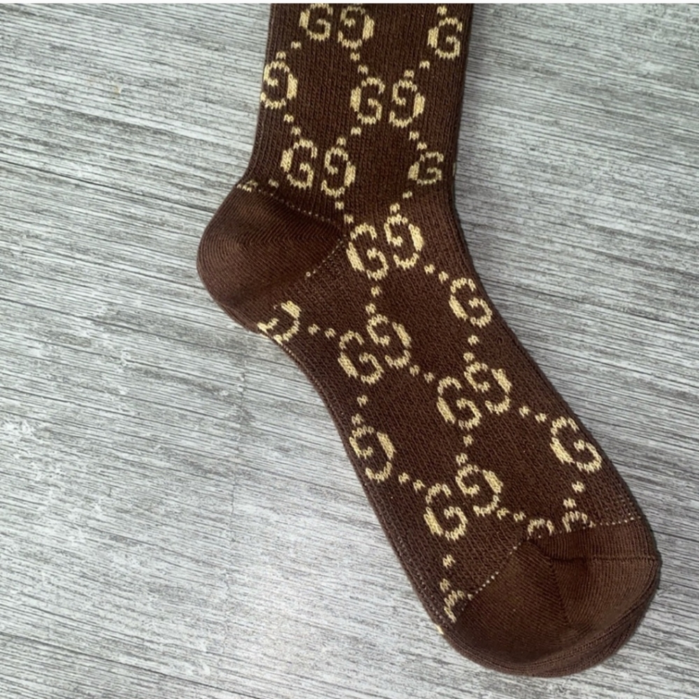 Brown and beige GG Lamé Gucci anklesocks - Picture 3 of 4